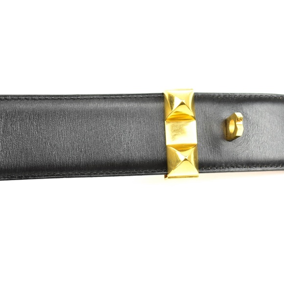 HERMES Collier de Chien Black/Gold Leather Belt tw